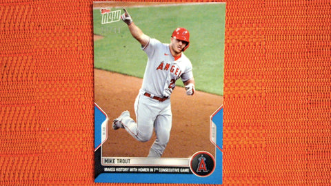 2022 Topps Now #890 Mike Trout - Makes History with Homer in 7th Consecutive Game 28/49 Blue