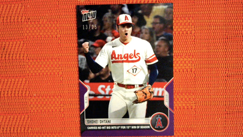 2022 Topps Now #981 Shohei Ohtani - Carries No-hit Bid into 8th for 15th Win of Season 13/25 Purple