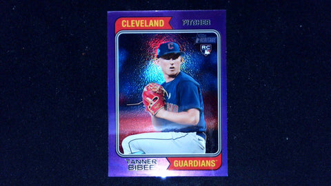 2023 Topps Heritage #686 Tanner Bibee Chrome Purple Refractor
