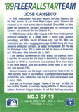 1989 Fleer #2 Jose Canseco '89 Fleer All-Star Team