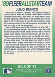 1989 Fleer #5 Julio Franco '89 Fleer All-Star Team