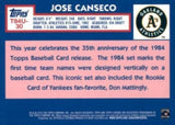 2019 Topps Update #T84U-30 Jose Canseco Silver Pack 1984 Topps Baseball Chrome