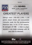 2019 Topps #150-53 Lou Gehrig 150 Years of Professional Baseball