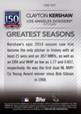 2019 Topps #150-121 Clayton Kershaw 150 Years of Professional Baseball