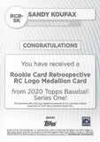 2020 Topps #RCR-SK "Sandy" Koufax Rookie Card Retrospective RC Logo Medallion