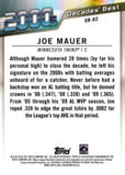 2020 Topps #DB-82 Joe Mauer Decades' Best (Series Two)