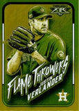 2022 Topps Fire #FT-6 Justin Verlander Flame Throwers Gold Minted