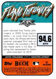 2022 Topps Fire #FT-6 Justin Verlander Flame Throwers Gold Minted