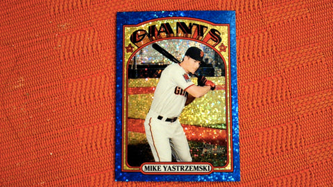 2021 Topps Heritage #135 Mike Yastrzemski Chrome Blue Sparkle