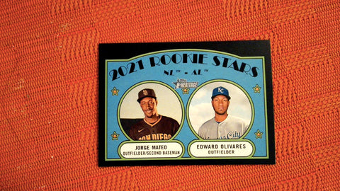 2021 Topps Heritage #315 2021 Rookie Stars - NL -AL - Jorge Mateo / Edward Olivares PR50 Black Border