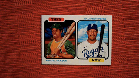 2022 Topps Heritage #TAN-JP Reggie Jackson / Salvador Perez Then and Now