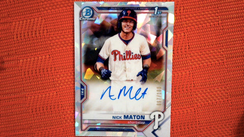 2021 Bowman #CPA-NM Nick Maton 67/100 Chrome Prospect Autographs Atomic Refractor