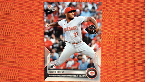 2022 Topps Now #916 Hunter Greene- Rookie Sets Record with 47 Pitches at 100+ MPH (PR=667)