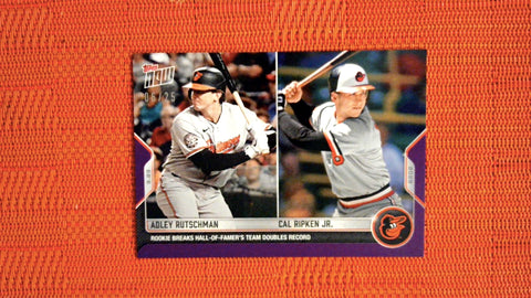 2022 Topps Now #980 Adley Rutschman / Cal Ripken Jr. - Rookie Breaks Hall-of-Famer's Team Doubles Record 6/25 Purple