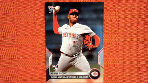 2022 Topps Now #61 Hunter Greene RC: Throws Most 100+ MPH Pitches in Single Game (PR=2,279)