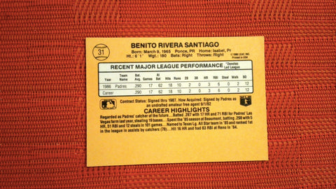 1987 Donruss #31 Benito Santiago Rookie Baseball Default Title