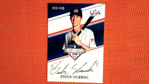 2018 Panini Stars & Stripes USA Baseball College National Team Connections Signatures Blue Ink #BSH Braden Shewmake 293/499 - Atlanta Braves Default Title