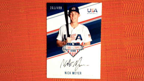 2018 Panini Stars & Stripes USA Baseball College National Team Connections Signatures Blue Ink #NME Nick Meyer 251/499 - New York Mets Default Title