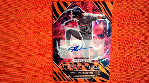 2020 Panini Prizm Draft Picks Tiger Stripes Fireworks Autograph 16/25 #PDP178 Austin Martin Default Title