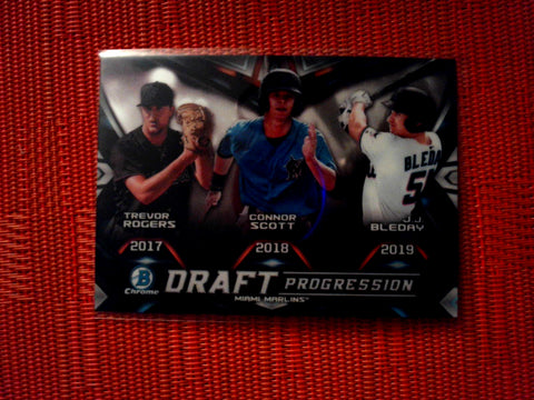 2019 Bowman Draft DPR-MIA Connor Scott/J.J. Bleday/Trevor Rogers  - Miami Marlins (Draft Progression Trios Set)