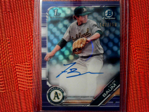 Tyler Baum 2019 Bowman Draft Purple Refractor Auto /250 Athletics