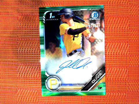 2019 Bowman Chrome Jared Oliva Green Refractor Rookie Auto /99 Pirates