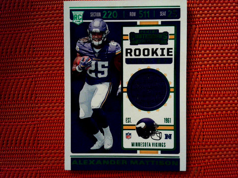 2019 Panini Contenders NFL #RTSV-34 Alexander Mattison - Minnesota Vikings- Rookie Tick. Jersey Variation