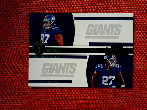 2019 Panini Contenders NFL #RN-LB Dexter Lawrence/Deandre Baker - New York Giants- Green Round 1 Round Numbers Football