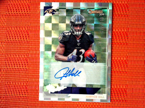 2019 DonRuss Football #TR-33 Justice Hill - Baltimore Ravens- The Rookies Autograph 222/299