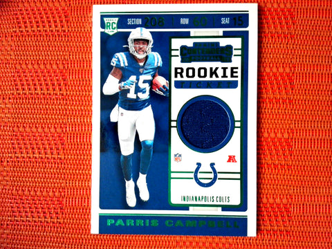 2019 Panini Contenders NFL #RTS-17 Parris Campbell - Indianapolis Colts- Green Rookie Tick. Jersey