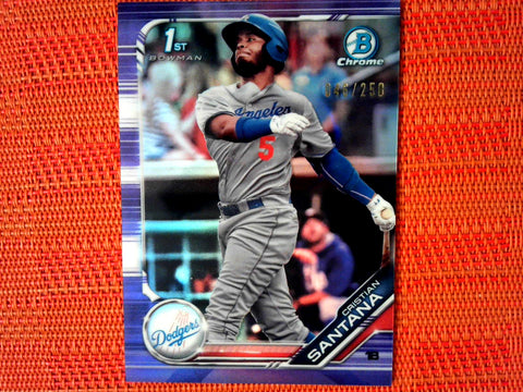 2019 Bowman #BCP-134 Cristian Santana - Los Angeles Dodgers- Purple Refractor 046/250