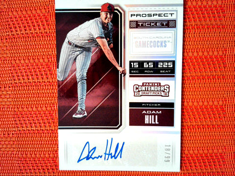 2018 Panini Contenders Baseball #68 Adam Hill - Milwaukee Brewers- Prospect Tick. Autographed 18/99