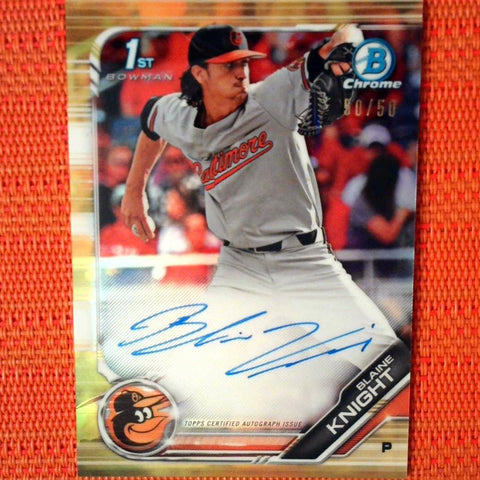 Blaine Knight Orioles 2019 Bowman 1st Chrome Prospect Auto Gold REF 14/50