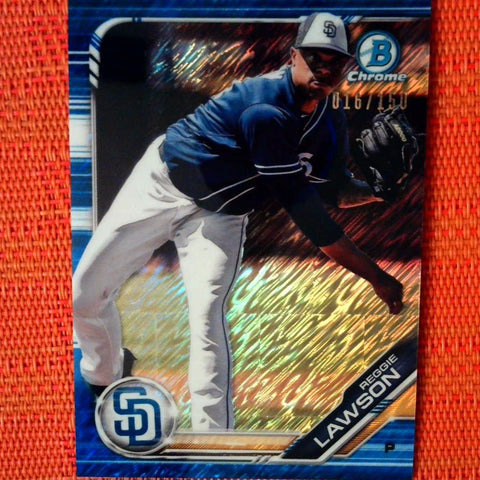 2019 Bowman Chrome ~ REGGIE LAWSON ~ Padres Prospect BP-68 ~ BLUE Wave PARALLEL #/150