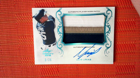 2018 Leaf Trinity Baseball LUIS URIAS #PA-LU1 Worn Patch Autograph On Card Blue 2/25