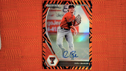 2021 Panini Prizm Draft Picks Baseball Tiger Stripes Autograph Silver Prizm #PDP130 Dru Baker 14/25 Default Title