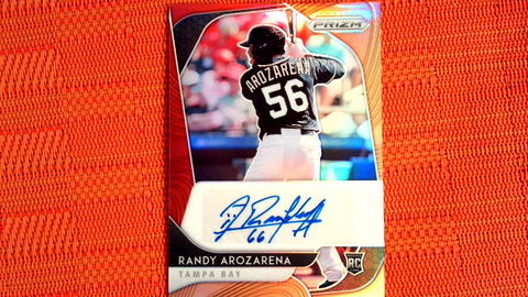 2020 Panini Prizm Red/Orange Randy Arozarena Rookie Auto #8/25 Rays