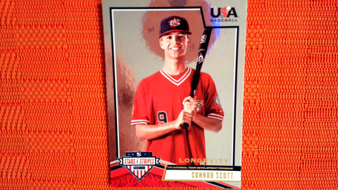 2019 USA Baseball Stars & Stripes Longevity Retail Gold #75 Connor Scott RC