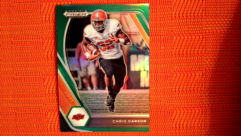 2021 Panini Prizm Draft Picks Football Green Prizm  #98 Chris Carson - Oklahoma State Cowboys/Seattle Seahawks