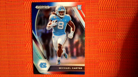 2021 Panini Prizm Draft Picks Football Red, White, and Blue Prizm Rookie #158 Michael Carter - North Carolina Tar Heels/New York Jets