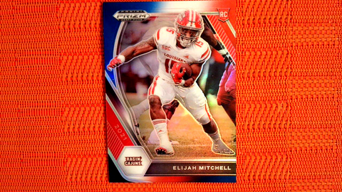 2021 Panini Prizm Draft Picks Football Red, White and Blue Prizm Rookie #156 Elijah Mitchell - Louisiana Ragin' Cajuns/San Francisco 49ers