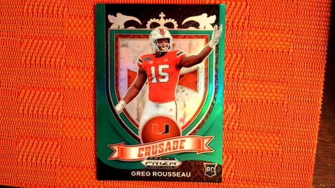 2021 Panini Prizm Draft Picks Football Green Prizm Crusade Rookie #179 Greg Rousseau - Miami Hurricanes/Buffalo Bills