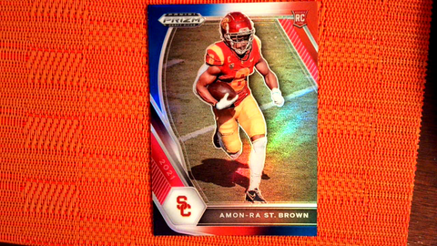 2021 Panini Prizm Draft Picks Football Red, White and Blue Prizm Rookie #133 Amon-Ra St. Brown - USC Trojans/Detriot Lions