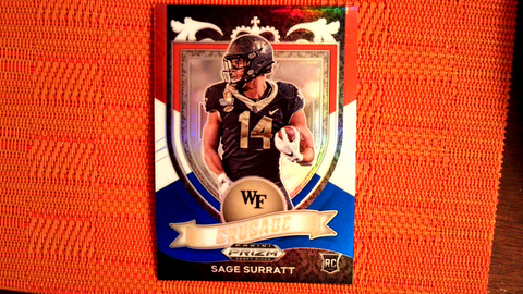 2021 Panini Prizm Draft Picks Football Crusade Red, White and Blue Prizm  Rookie #177 Sage Surratt - Wake Forest Demon Deacons/