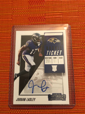 Jordan Lasley 2018 Panini Contenders Rookie Tick. Variation Auto Ravens