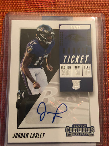 2018 Contenders Football Rookie Tick. Auto #185 Jordan Lasley