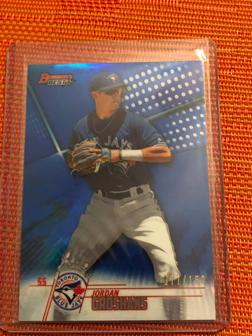 JORDAN GROSHANS 2018 BOWMAN'S BEST BLUE REFRACTOR /150