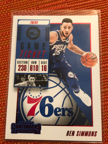 BEN SIMMONS 2018-19 Panini Contenders RED GAME Tick. RARE 76ers Basketball Card