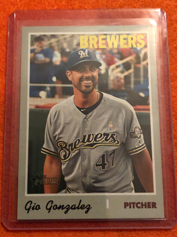 GIO GONZALEZ 2019 Topps Heritage High Number SP Milwaukee Brewers #709