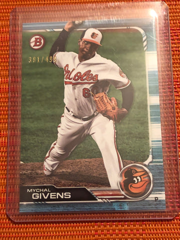 381/499 2019 Bowman MYCHAL GIVENS "SKY BLUE Parallel" SP Card #56! ORIOLES